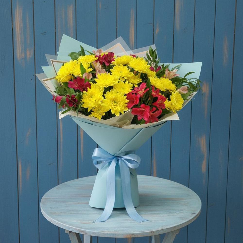 Букет цветов из: Альстромерии и Хризантемы в Губкинском