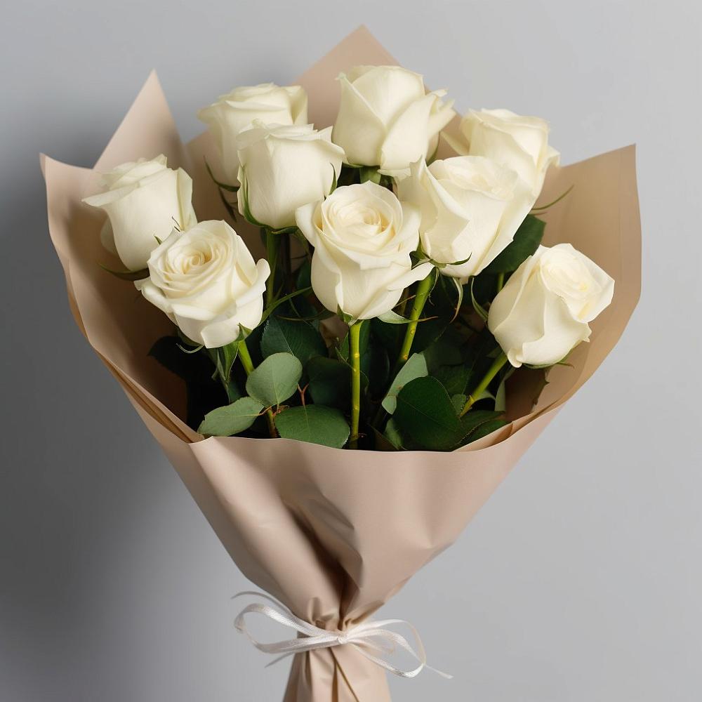 Букет 9 Белых роз Эдлесс Лав в Губкинском