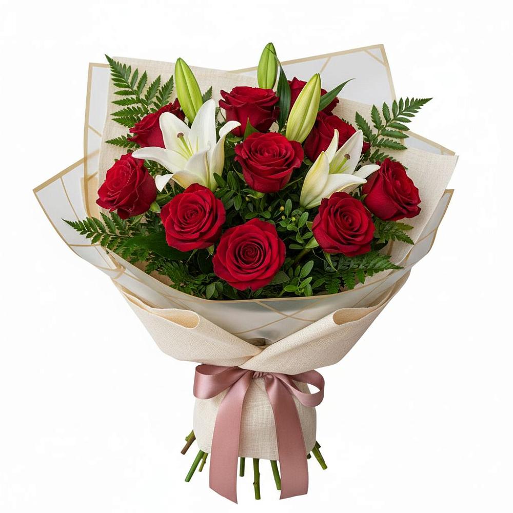 Букет цветов из: Лилии и Розы в Губкинском