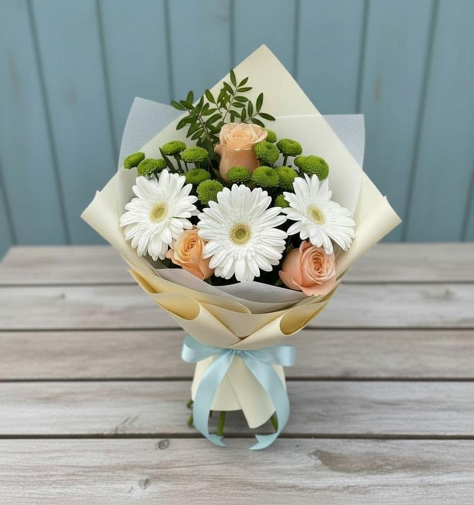 Букет цветов из: Герберы, Розы и Хризантемы в Губкинском