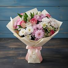 Букет цветов из:  Хризантемы, Альстромерии и Розы в Губкинском