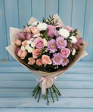 Букет цветов из:  Хризантемы, Розы и Альстромерии в Губкинском