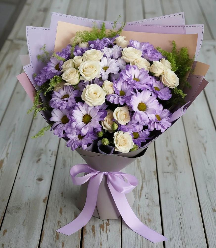 Букет цветов из: Хризантемы и Розы в Губкинском